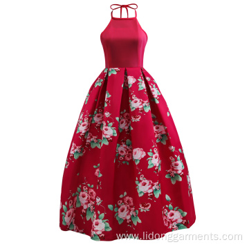 Elegant Womens Halter Neck Dress Floral Print Dresses